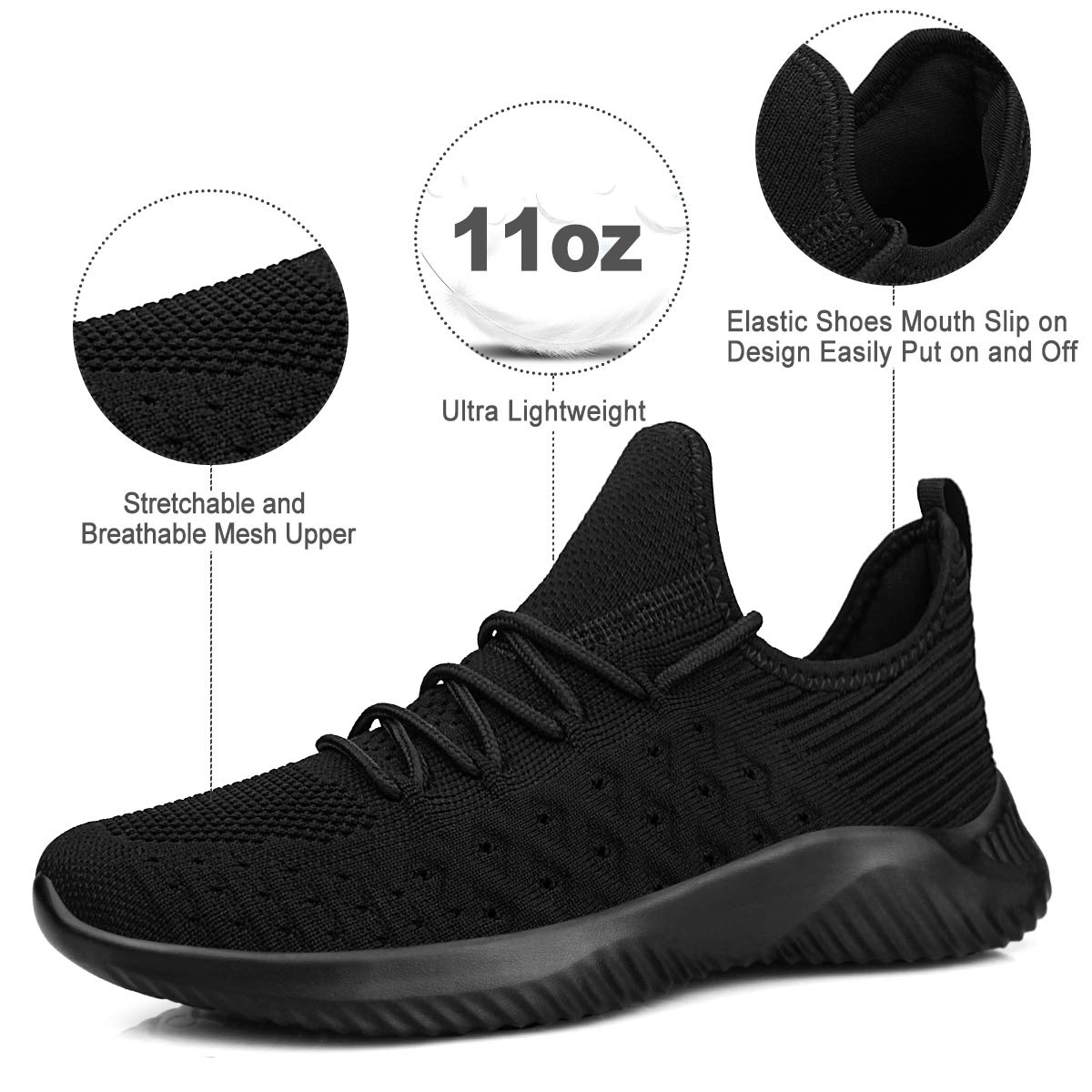 FEETHIT Womens Non slip Walking Sneaker All Black FEETHIT