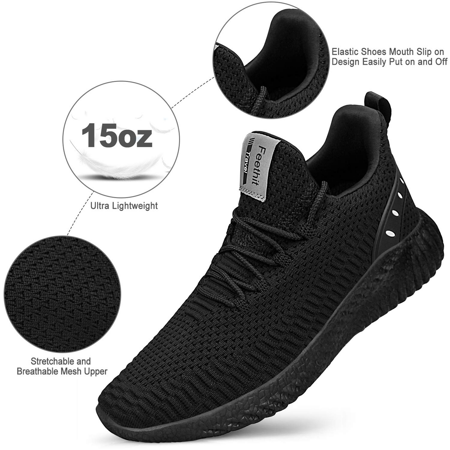 FEETHIT Mens Breathable Mesh Walking Sneaker Black – FEETHIT Running ...