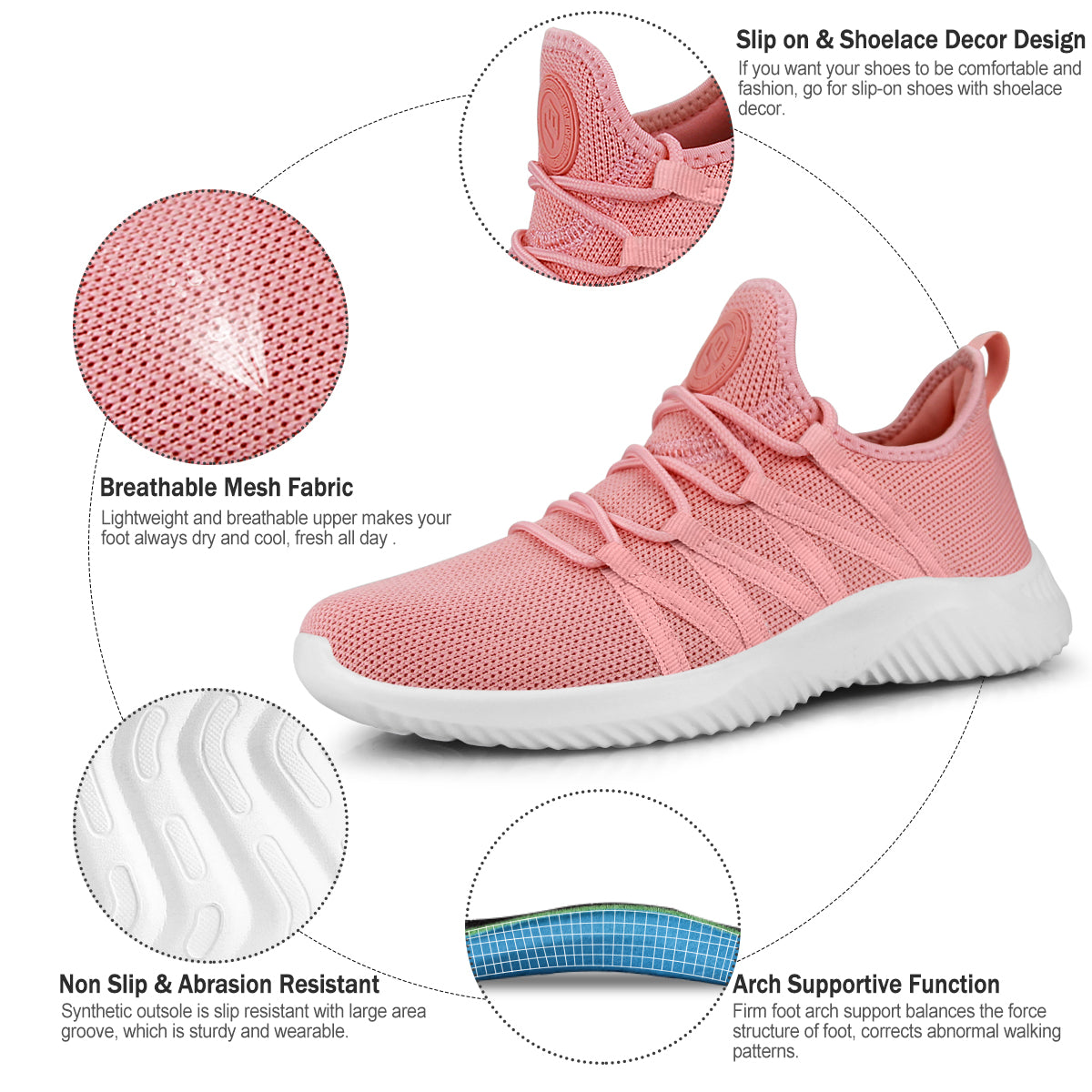 FEETHIT Womens Classic Walking Sneaker Pink