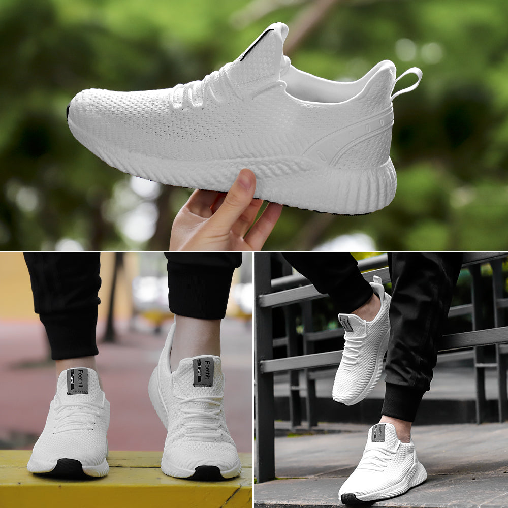 FEETHIT Mens Breathable Mesh Walking Sneaker White